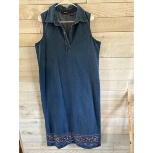 Vtg Xl Denim Dress Sleeveless Embroidered  Maxi Agapo 90s